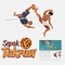 Peple playing Sepak takraw. Sepak takraw player in action. bicycle kick. Sepak Takraw ball. typographic - vector