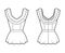 Peplum blouse technical fashion illustration with 2 layers of ruffles along the diamond neckline, back zip fastening.