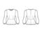 Peplum blouse technical fashion illustration with bouffant long sleeves, scoop neck, fitted body. Flat apparel shirt