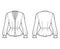 Peplum blouse technical fashion illustration with, V-neckline, baseball collar, romantic sleeves, pleated hem, fitted.