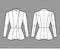 Peplum hem jacket technical fashion illustration with fitted body, long gigot sleeves, wrap collar opening. Flat coat