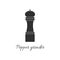 Pepper grinder, salt spice shaker, black pepper mill vector simple flat icon. Seasoning hand grinder. Restaurant kitchen tool.