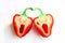 Pepper red Bulgarian, two pieces, close, heart shape