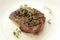 Pepper steak with organic greek basil