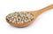 Peppercorn in the wooden spoon on white background