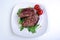 peppered lamb grill steak and organic tomato