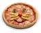 Pepperoni children`s pizza will see a smiley face Isolated image on white background