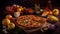 Pepperoni Full Pizza On a Foody Theme Backdrop AI Generative