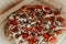 Pepperoni and mushroom pizza detail