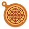 Pepperoni pizza board on with a one cut piece vector flat isolated