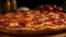 Pepperoni Pizza on Wooden Tray: A Classic and Fragrant Delight. Generative AI