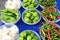 Peppers and cauliflowers in different colors and kinds