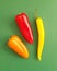 Peppers in different colors and sizes. Collection of bell peppers.