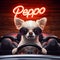 Peppo the chihuahua dog driving a cabriolet car in california funny illustration
