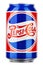 Pepsi cola in a blue retro can 1940 edition standing. File contains clipping path