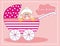 Perambulator with baby girl, creative vector illustration