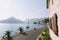 Perast coast with palm trees near the Bay of Kotor. Montenegro