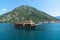 Perast, Montenegro - June 10. 2019. Beautiful excursion boat in a Boka-Kotorska bay