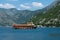 Perast, Montenegro - June 10. 2019. Beautiful excursion boat in a Boka-Kotorska bay