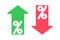 Percent with arrow up, down icon. Bussines symbol. Sign banking vector