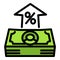 Percent cash money icon, outline style