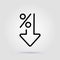 Percent down line icon. Percentage, arrow, reduction on gray background with soft shadow