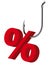 Percent sign on the hook. Isolated. Vector illustr