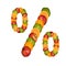 Percent symbol made of colorful fruits, collage on white background