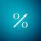 Percent up arrow icon isolated on blue background. Increasing percentage sign. Flat design. Vector