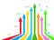 Percentage growth. Eight colored up arrows. Colored arrows. Business analytics. Colored vector illustration.