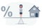 Percentage symbol icon and house scale in equal position. financial management concept depicts short term borrowing for