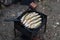perch in a frying pan.cooking in nature