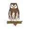 Perching Owl Bird with Broad Head and Sharp Talons Having Upright Stance Vector Illustration