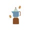 Percolator or geyser coffee maker in flat cartoon style