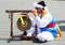 Percussionist of Asiatic Folkloric group, Nice, France