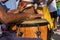 Percussionist playing atabaque during folk samba performance