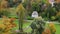 Perfect aerial top view flight drone Weimar garden house goethe park german fall