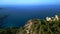 Perfect aerial view flight panorama overview drone cliff at island ibiza spain