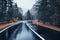 Perfect asphalt mountain road in overcast rainy day in Dolomites