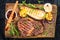Perfect barbecue,grilled meat with vegetables and glaze