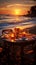 A perfect beach evening Captivating dining experience under the setting sun\\\'s warm embrace