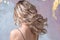 Perfect blonde, beautiful and well-groomed blonde hair. Long curls,