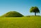 Perfect blue and green landscape, hill and tree,