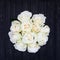 Perfect bouquet of creme luxury roses for wedding, birthday or Valentine`s day. Top view
