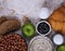 A perfect breakfast table full of fresh fruits: apple and orange, different bread types: croissants and toasted bread, jam, salty