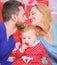 Perfect celebration. Family celebrate their love. Romantic couple in love and baby girl. Valentines day concept