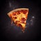 Perfect cheesy pizza slice black background fast food