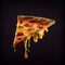 Perfect cheesy pizza slice on black background fast food melted chees