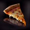 Perfect cheesy pizza slice on black background fast food melted chees