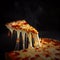 Perfect cheesy pizza slice on black space background fast food